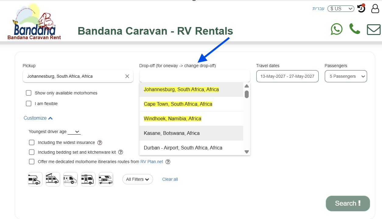 one-way Camper Hire in Africa